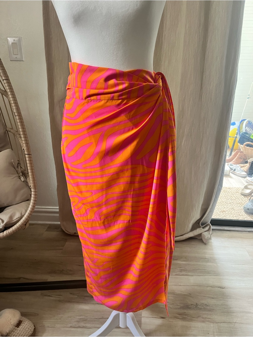 Tyche Pink & Orange Zebra-Print Wrap skirt